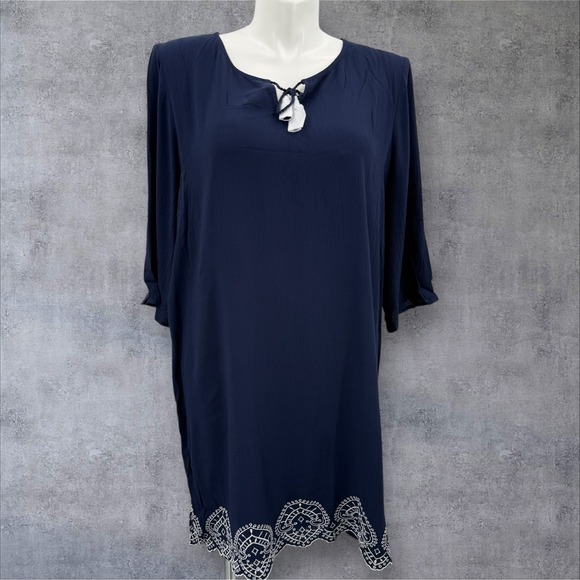 Chico's Dresses & Skirts - Chico's Embroidered Hem Dress Navy Blue‎ Size 3